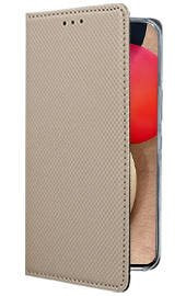 Кожен калъф тефтер и стойка Magnetic FLEXI Book Style за Samsung Galaxy A02s A025F златист 